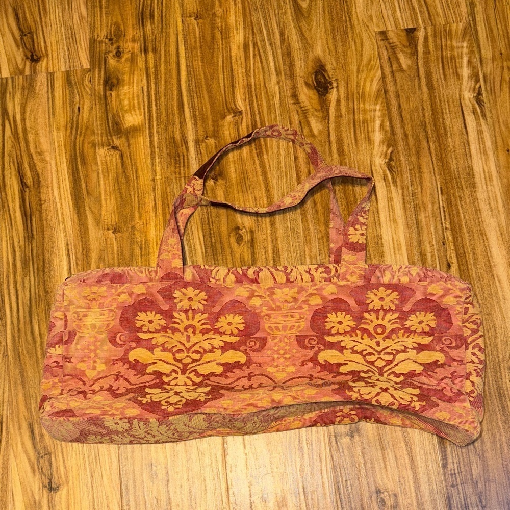 Wooly Bully Womens bag pink yellow tapestry Floral pockets yoga workout travel